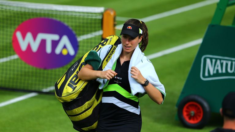 Johanna Konta of Great Britain leaves the court after defeating Anett Kontaveit of Estonia during day one of the Nature Valley Classic at Edgbaston Priory Club on June 17, 2019 in Birmingham, United Kingdom