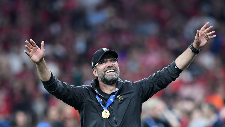 Jurgen Klopp celebrates winning the Champions League with Liverpool