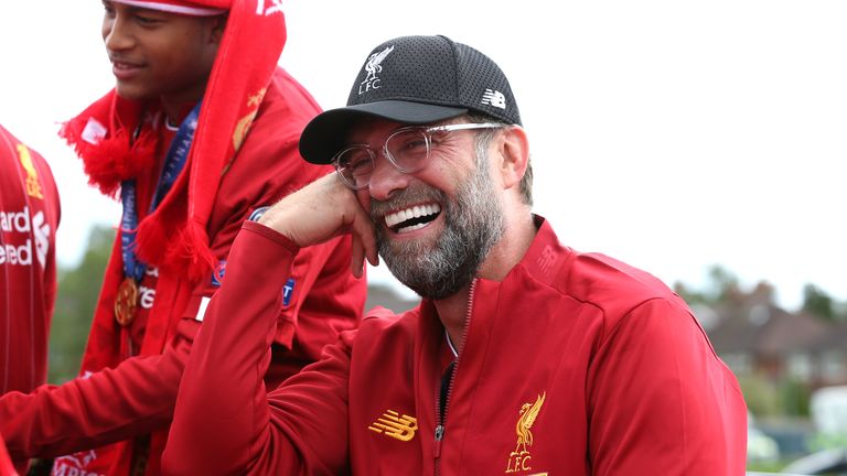 Liverpool manager Jurgen Klopp on an open top bus during the Champions League Winners Parade in Liverpool. PRESS ASSOCIATION Photo. Picture date: Sunday June 2, 2019. See PA story SOCCER Final Parade. Photo credit should read: Barrington Coombs/PA Wire