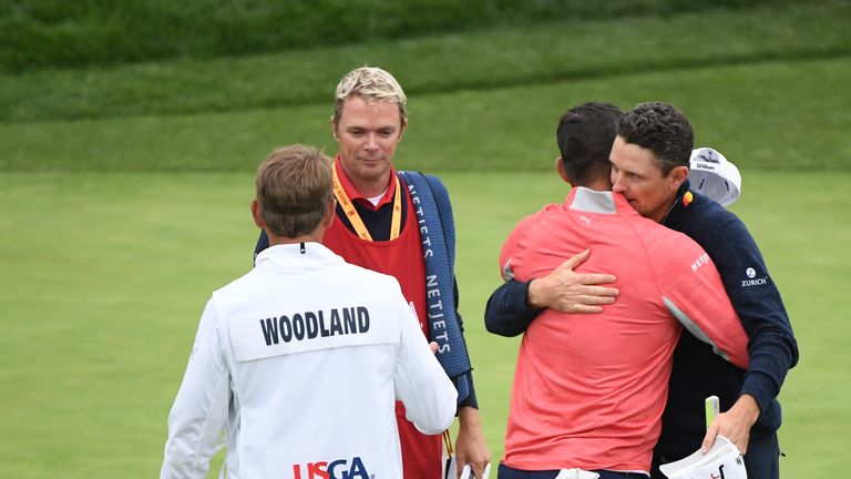 Justin Rose congratulates Gary Woodland on his US Open victory