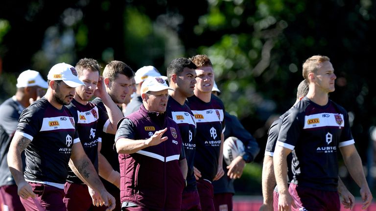 BRISBANE, AUSTRALIA - MAY 31: Coach Kevin Walters talks tactics during a Queensland Maroons State of Origin Training Session & Media Opportunity at Davies Park on May 31, 2019 in Brisbane, Australia. (Photo by Bradley Kanaris/Getty Images)