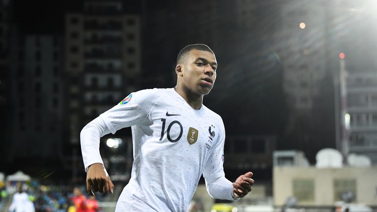 Kylian Mbappe of France looks on during the UEFA Euro 2020 Qualification match between Andorra and France at Estadi Nacional on June 11, 2019 in Andorra la Vella, Andorra. 