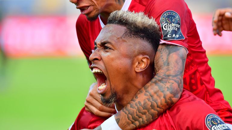 Lalaina Nomenjanahary celebrates his goal for Madagascar 