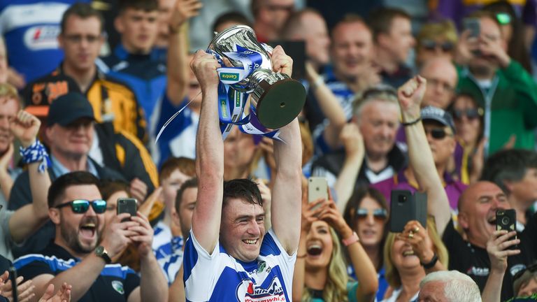 Paddy Purcell of Laois lifts the Joe McDonagh Cup