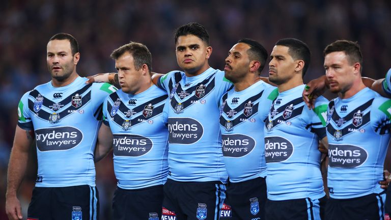 New South Wales Blues&#39;s Latrell Mitchell (centre) said the anthem did not represent him or his family.