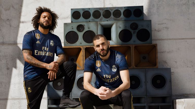 Marcelo and Karim Benzema show off Real Madrid's away jersey for 2019/20
