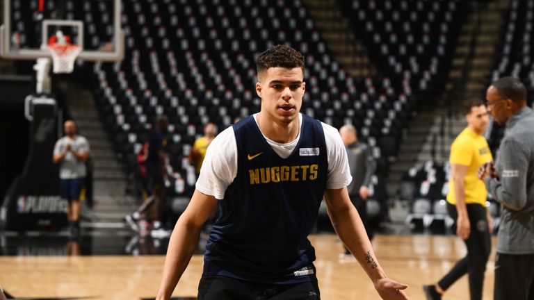 Michael Porter Jr. #1 of the Denver Nuggets warms up during the team shootaround on April 18, 2019 at the AT&T Center in San Antonio, Texas.