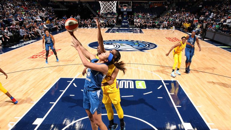 Napheesa Collier #24 of the Minnesota Lynx shoots the ball during the game against the Los Angeles Sparks on June 8, 2019 at Target Center in Minneapolis, Minnesota