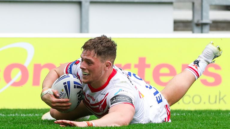 Picture by Alex Whitehead/SWpix.com - 01/06/2019 - Rugby League - Coral Challenge Cup Quarter Final - St Helens v Wakefield Trinity - Totally Wicked Stadium, St Helens, England - St Helens' Morgan Knowles scores a try.