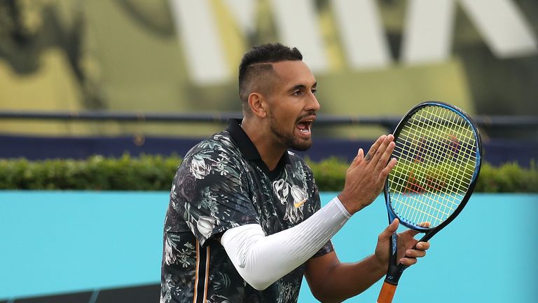 Nick Kyrgios complains about a line call