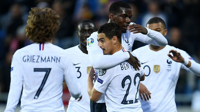     French players celebrate their comfortable 4-0 win in Andorra