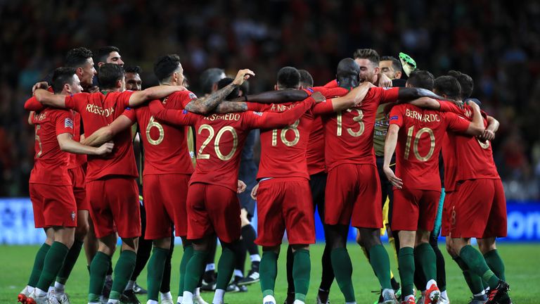 Portugal players celebration after the final whistle during the Nations League Final at Estadio do Dragao, Porto. PRESS ASSOCIATION Photo. Picture date: Sunday June 9, 2019. See PA story SOCCER Final. Photo credit should read: Mike Egerton/PA Wire. RESTRICTIONS: Editorial use only in permitted publications not devoted to any team, player or match. No commercial use. Stills use only - no video simulation. No commercial association without UEFA permission. please contact PA Images for further information.