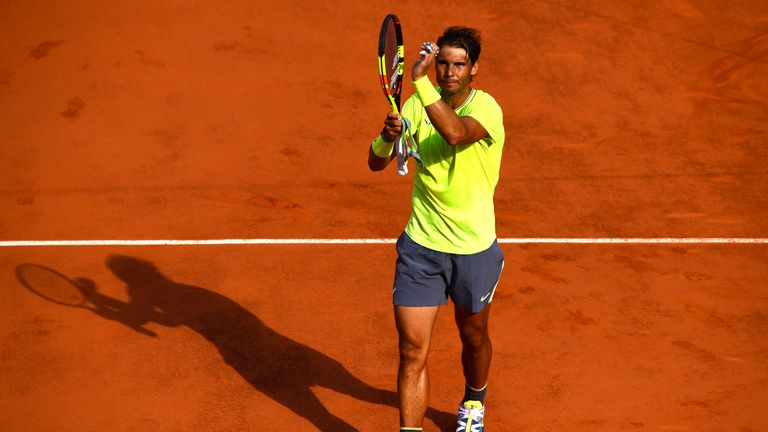 Rafael Nadal of Spain celebrates victory during his mens singles fourth round match against Juan Ignacio Londero of Argentina during Day eight of the 2019 French Open at Roland Garros on June 02, 2019 in Paris, France