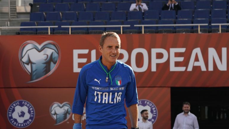 Roberto Mancini Italy head coach at Athens Olympic Stadium on June 7, 2019 in Athens, Greece.