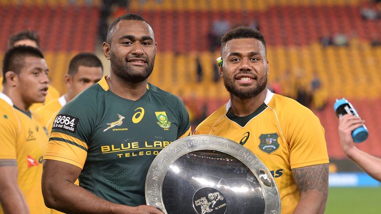 Wallabies centres Tevita Kuridrani (left) and Samu Kerevi