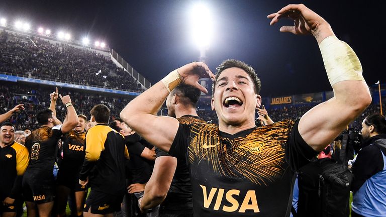 The Jaguares celebrate reaching their first ever Super Rugby Final.