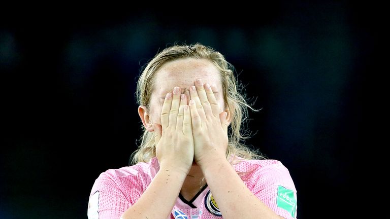 Scotland's Erin Cuthbert appears dejected after the final whistle