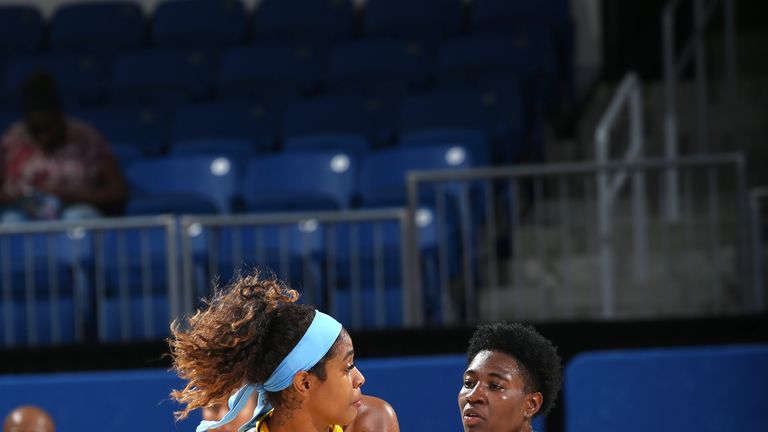 Natasha Howard #6 of the Seattle Storm plays defense during the game against Cheyenne Parker #32 of the Chicago Sky on June 9, 2019 at the Wintrust Arena in Chicago, Illinois