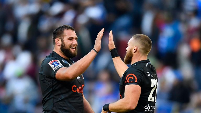 The Sharks celebrate securing a playoff place by beating Stormers