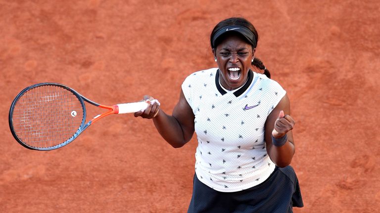 Sloane Stephens of The United States celebrates victory during her ladies singles third round match against Polona Hercog of Slovenia during Day six of the 2019 French Open at Roland Garros on May 31, 2019 in Paris, France