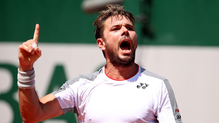 Stan Wawrinka of Switzerland celebrates during his mens singles third round match against Grigor Dimitrov of Bulgaria during Day seven of the 2019 French Open at Roland Garros on June 01, 2019 in Paris, France