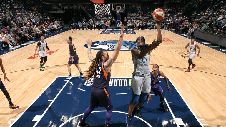 Sylvia Fowles #34 of the Minnesota Lynx shoots the ball during the game against the Phoenix Mercury on June 6, 2019 at Target Center in Minneapolis, Minnesota