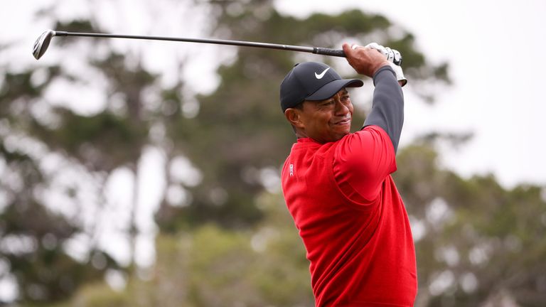 Tiger Woods of the United States plays a shot from the second tee during the final round of the 2019 U.S. Open at Pebble Beach Golf Links on June 16, 2019 in Pebble Beach, California. 
