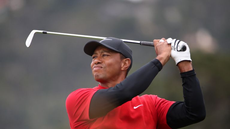 Tiger Woods of the United States plays a shot from the fifth tee during the final round of the 2019 U.S. Open at Pebble Beach Golf Links on June 16, 2019 in Pebble Beach, California. 