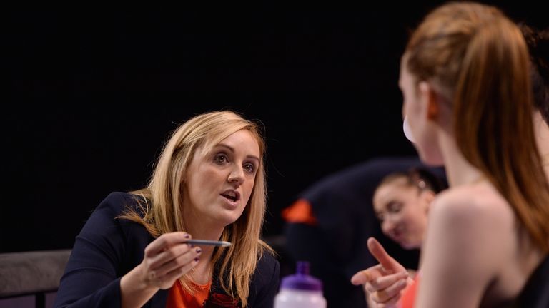 Tracey Neville coaching mid-match in 2016