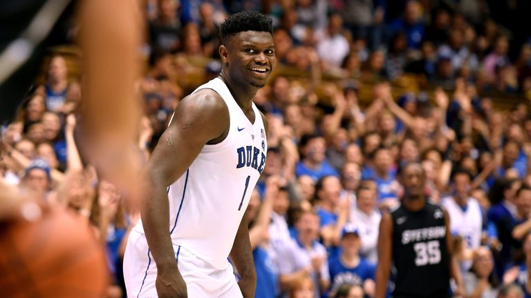 Zion Williamson smiles during a Duke victory