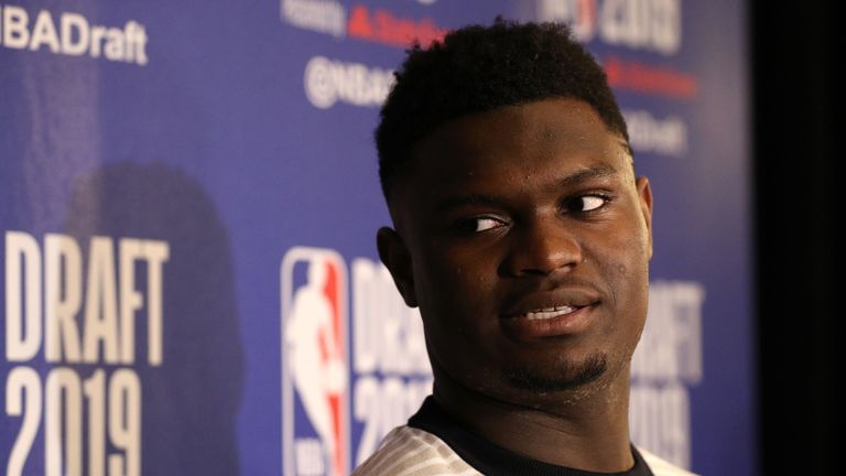 Zion Williamson speaks to reporters after arriving in New York for the NBA Draft