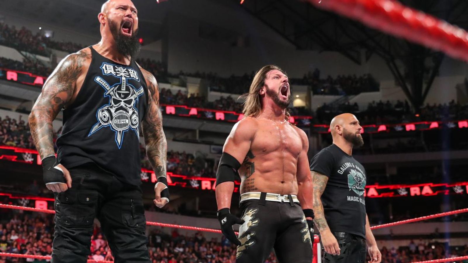 Raw 1 1 4. Фото WWE Raw. The Club WWE. AJ Styles Heel 2019. The Buzzkills WWE.