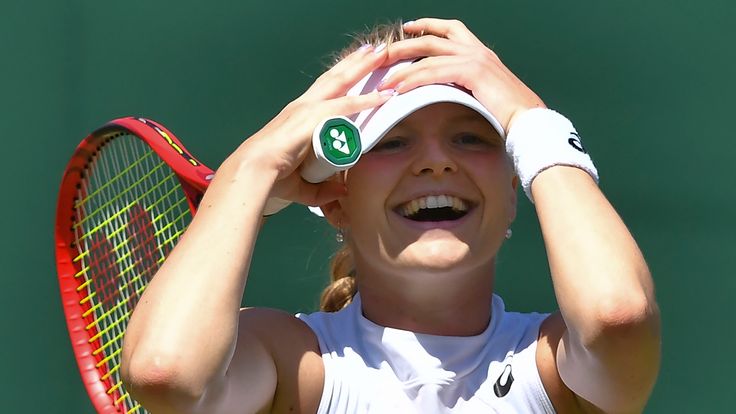 Harriet Dart celebrates beating Brazil's Beatriz Haddad Maia after their women's singles second round match on the fourth day of the 2019 Wimbledon Championships at The All England Lawn Tennis Club in Wimbledon, southwest London, on July 4, 2019.
