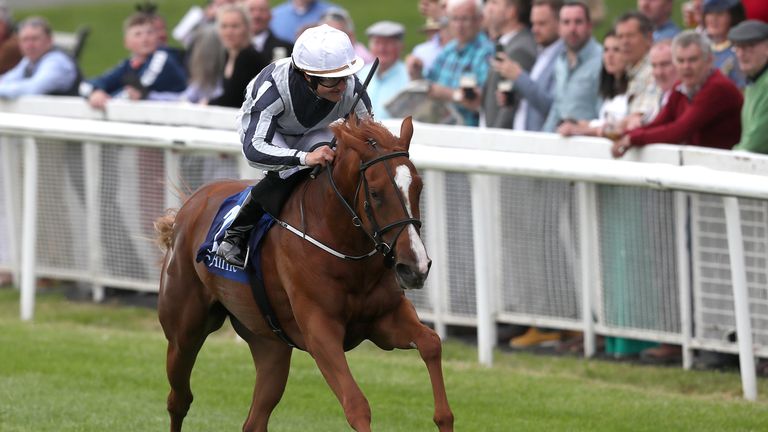 Albigna, ridden by Shane Foley, on the way to winning the Airlie Stud Stakes at the Curragh