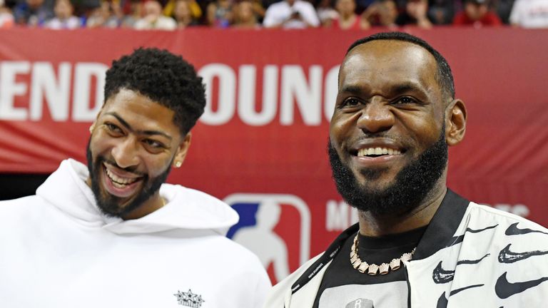 Lakers team-mates Anthony Davis and LeBron James pictured together at Summer League in Las Vegas