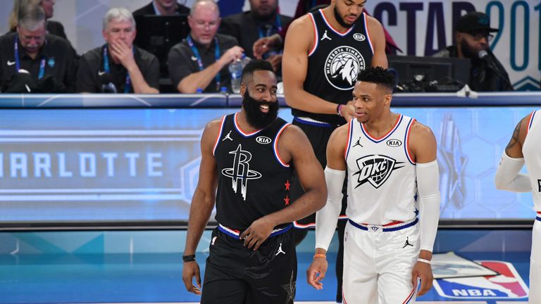 James Harden and Russell Westbrook in opposition at the 2019 All-Star Game