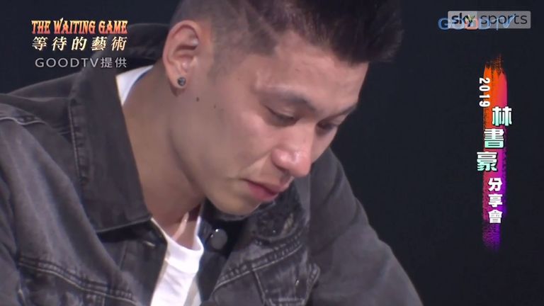 A tearful Jeremy Lin pictured as he gave a motivational speech in Taiwan