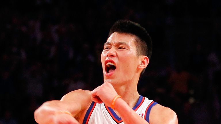 Jeremy Lin celebrates a 2012 win for the New York Knicks during the 'Linsanity' period of his career