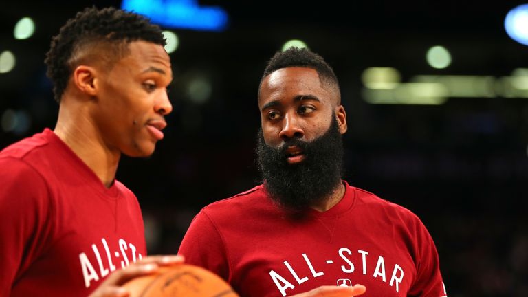 Russell Westbrook and James Harden together at the All-Star Game
