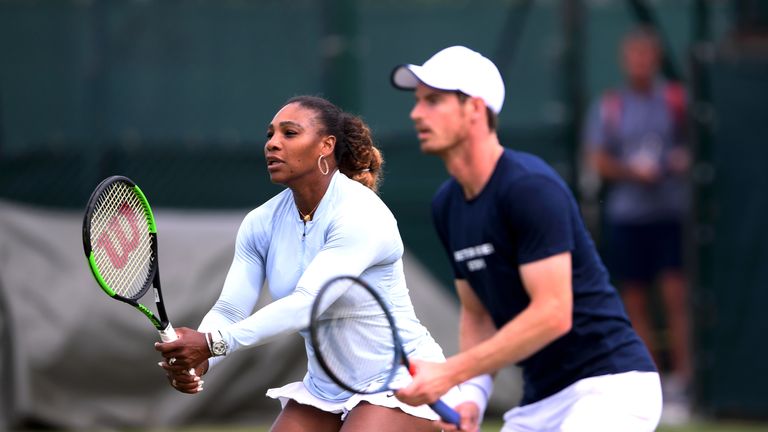 Andy Murray and Serena Williams on the practice courts at the All England Lawn Tennis Club