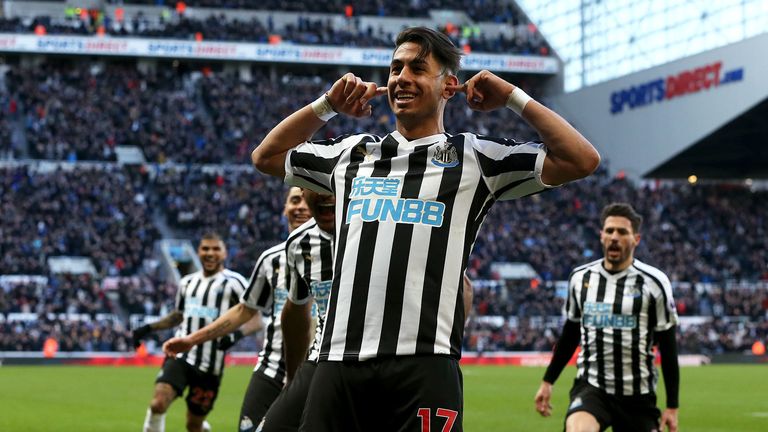 ayoze perez after scoring a goal for newcastle