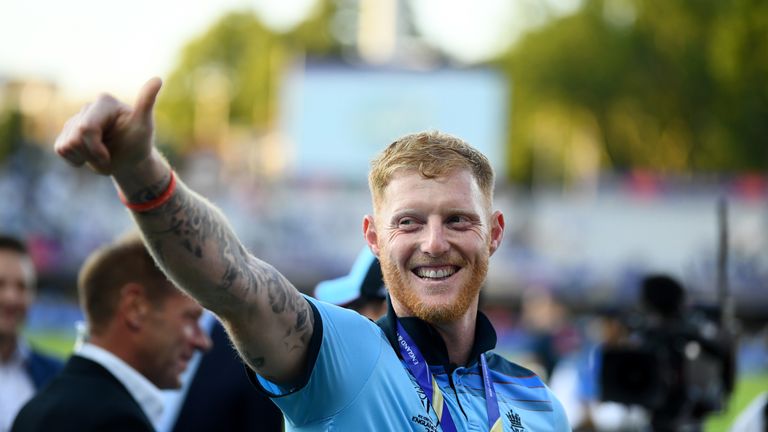 LONDON, ENGLAND - JULY 14: Ben Stokes of England acknowledges the crowd after victory during the Final of the ICC Cricket World Cup 2019 between New Zealand and England at Lord's Cricket Ground on July 14, 2019 in London, England. (Photo by Clive Mason/Getty Images)
