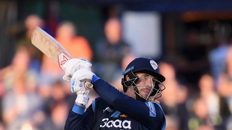 during the Vitality Blast match between Derbyshire Falcons  and Northampton Steelbacks at The 3aaa County Ground on August 8, 2018 in Derby, England.