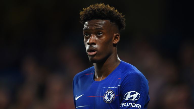 Callum Hudson-Odoi of Chelsea reacts during the Premier League match between Chelsea FC and Burnley FC at Stamford Bridge on April 22, 2019 in London, United Kingdom.