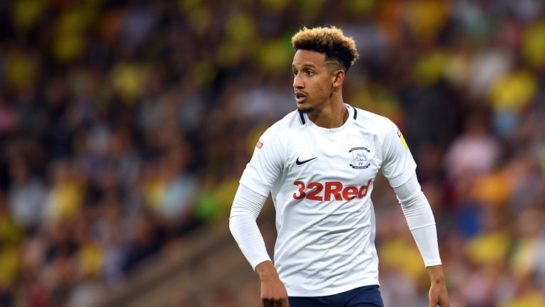 Preston North End's Callum Robinson during the Sky Bet Championship match at Carrow Road, Norwich. 