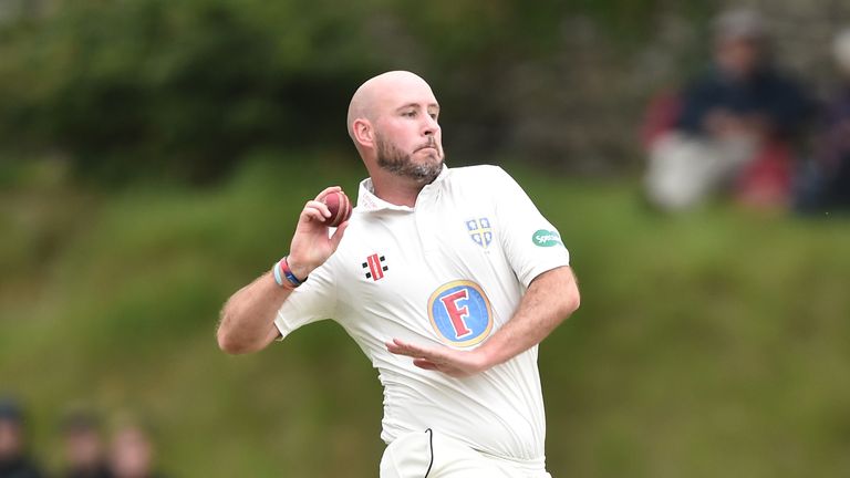 Chris Rushworth bowling for Durham