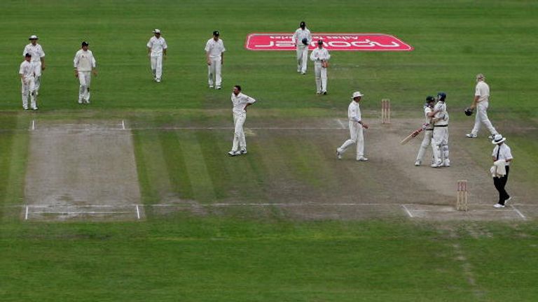 Glenn McGrath blocks out the final over to secure a draw in the Old Trafford Ashes Test of 2005