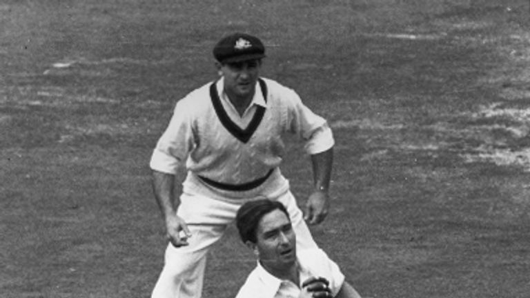 Denis Compton scored an unbeaten century after being hit on the head by Ray Lindwall at Old Trafford in 1948