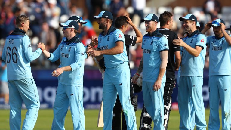 England players celebrate their win over New Zealand