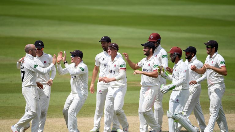 Jack Leach celebrates a wicket